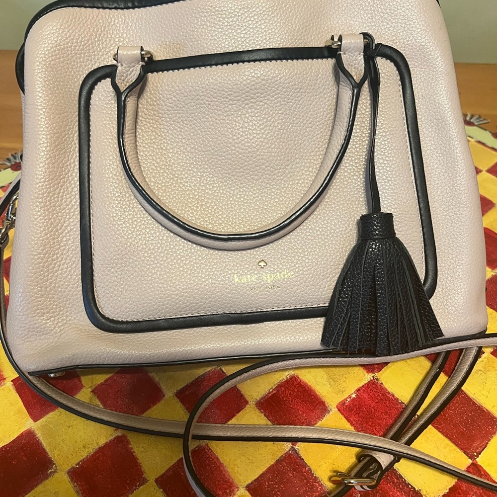 Vintage Kate Spade Cream and Black Satchel with Dual Handles